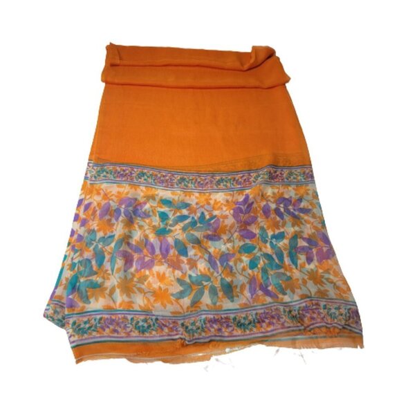 ORANGE Scarf Floral Motif Long Wide Rectangular - Picture 2 of 11
